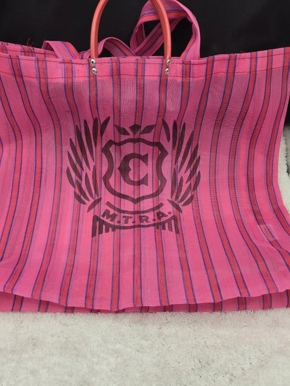 Consuela Pink Mesh Market Tote - MTRA Crest Logo Large